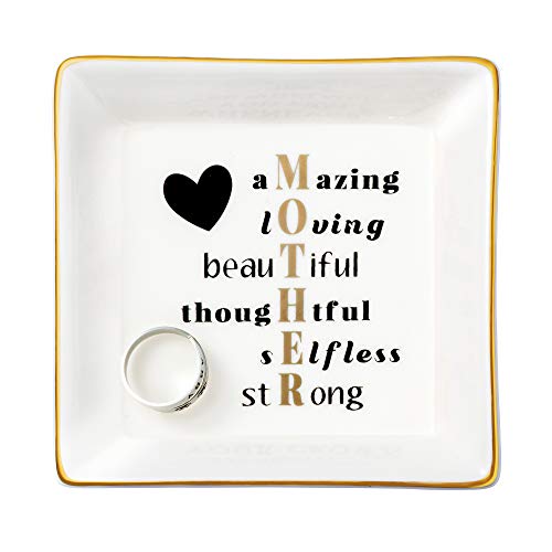 JoycuFF Gifts for Mom Christmas Ceramic Trinket Plate Tray Mother's