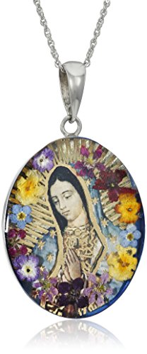 Amazon Collection Sterling Silver Virgin Mary of Guadalupe Pressed Flower