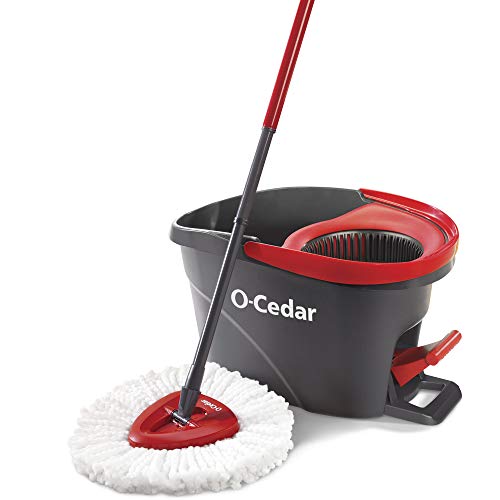 O-Cedar EasyWring Microfiber Spin Mop, Bucket Floor Cleaning System, Red,