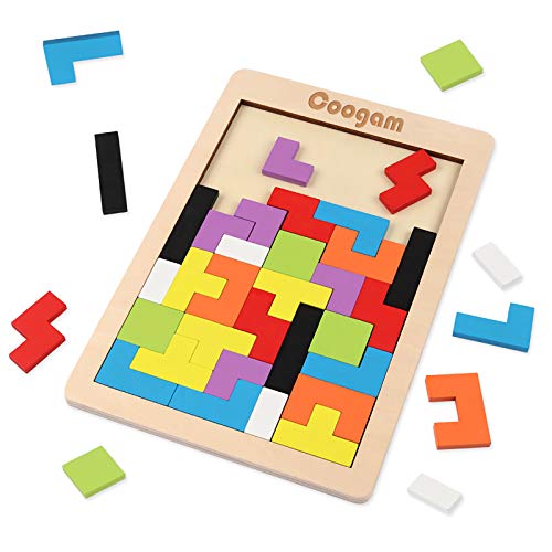 Coogam Wooden Blocks Puzzle Brain Teasers Toy Tangram Jigsaw Intelligence