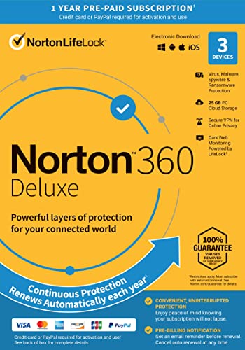 Norton 360 Deluxe 2023, Antivirus software for 3 Devices with