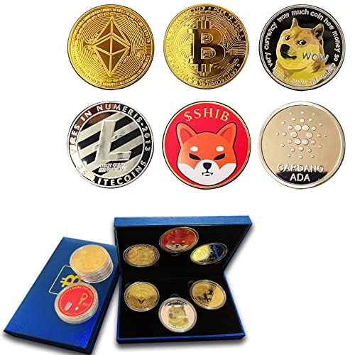 msspart 6 Pack Bitcoin Ethereum Dogecoin Shiba Inu Commemorative Coins,