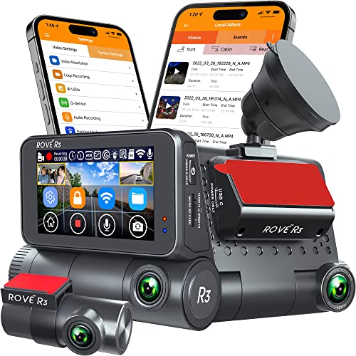 Rove R3 Dash Cam, 3” IPS Touch Screen, 3 Channel