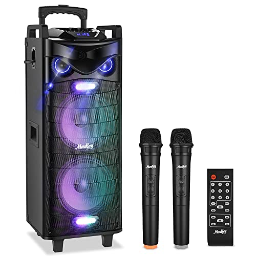 Moukey Karaoke Machine, PA System Double Woofer for Party, Portable