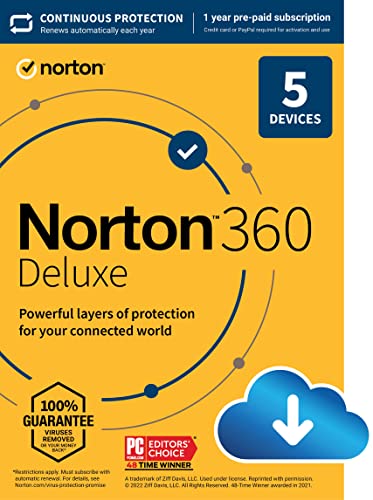 Norton 360 Deluxe 2023, Antivirus software for 5 Devices with