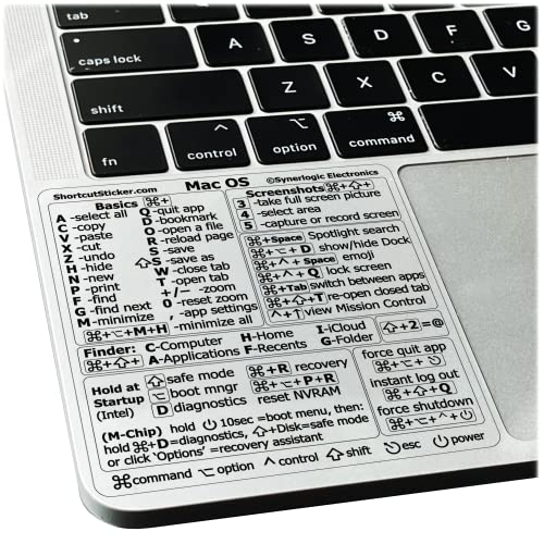 SYNERLOGIC Mac OS (Ventura/Monterey/Big Sur/Catalina/Mojave) Keyboard Shortcuts, M1/M2/Intel No-Residue Clear